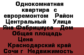 Однокомнатная  квартира  с  евроремонтом › Район ­ Центральный › Улица ­ Яна Фабрициуса › Дом ­ 2 › Общая площадь ­ 32 › Цена ­ 4 000 000 - Краснодарский край, Сочи г. Недвижимость » Квартиры продажа   